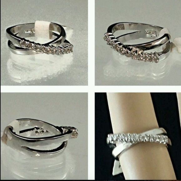 Silver Tone Cross Band Eternity Ring CZ Size 5 - Picture 1 of 7